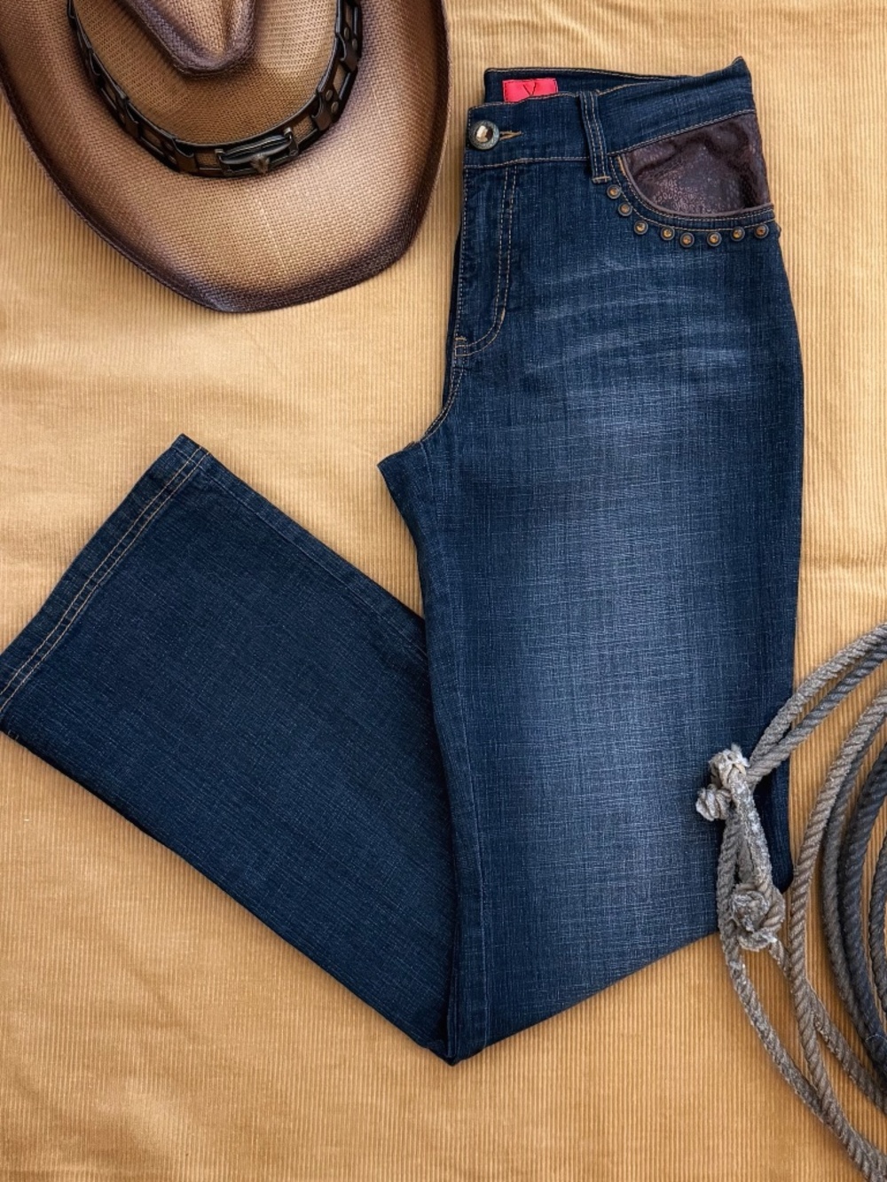 Western Detailed Dark Blue Denim Bootcut Jeans V Cristina